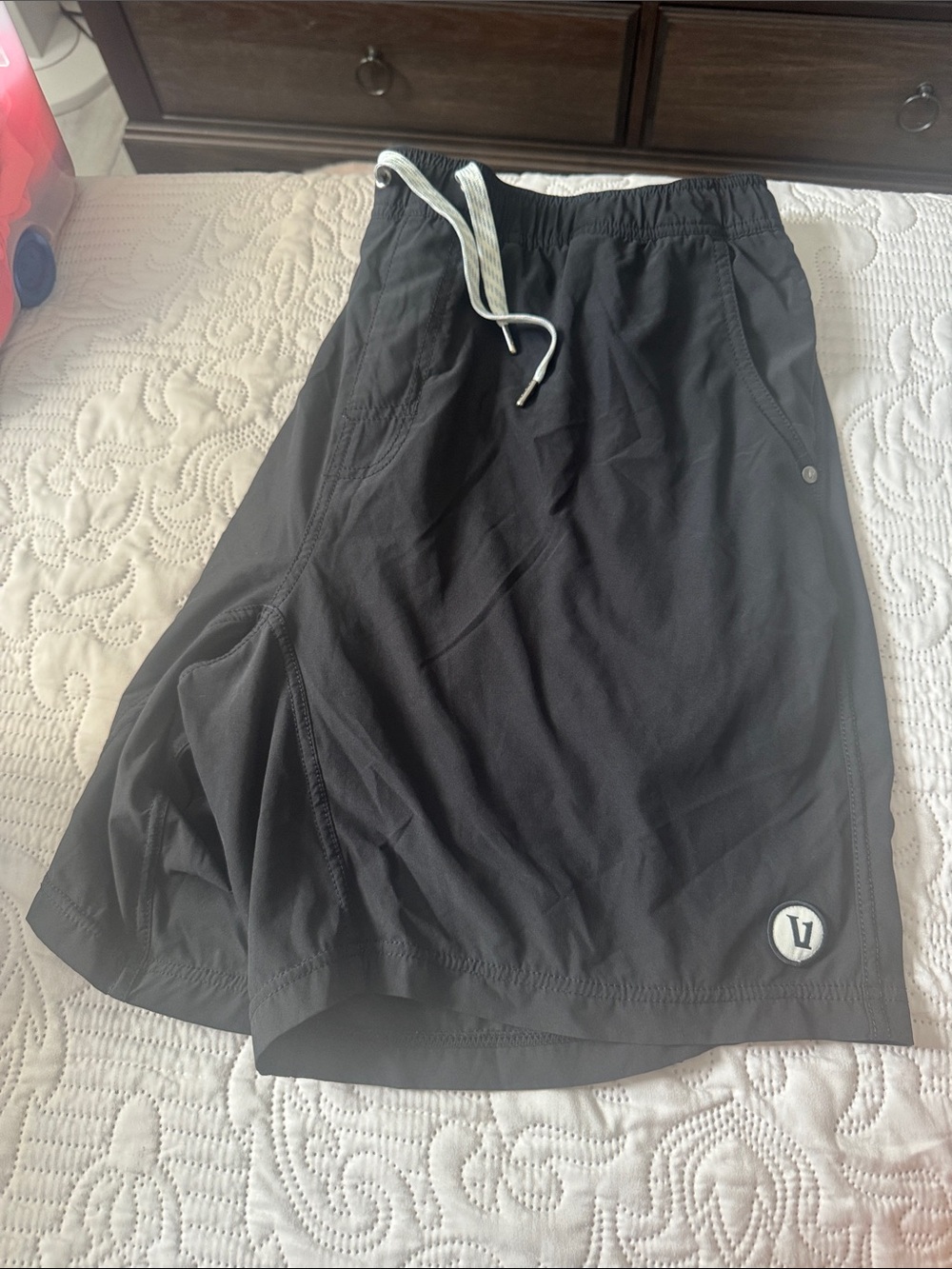 Vuori Black Athletic Shorts with White Drawstring